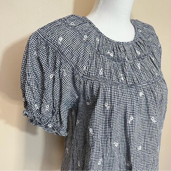 Madewell Embroidered Gingham Shirred Puff Sleeve Top - Picture 3 of 16